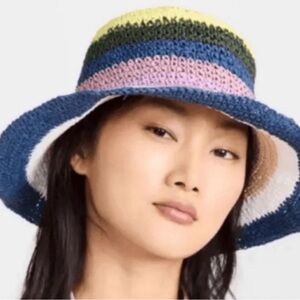 Hat Attack Striped Crochet Hat - Yellow, Blue, Pink